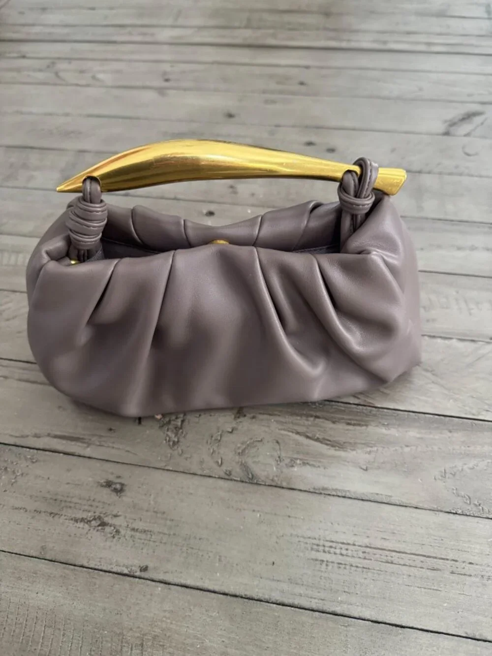 by Anthropologie Asymmetrical Hardware Satchel Bag Purse Gold Handle